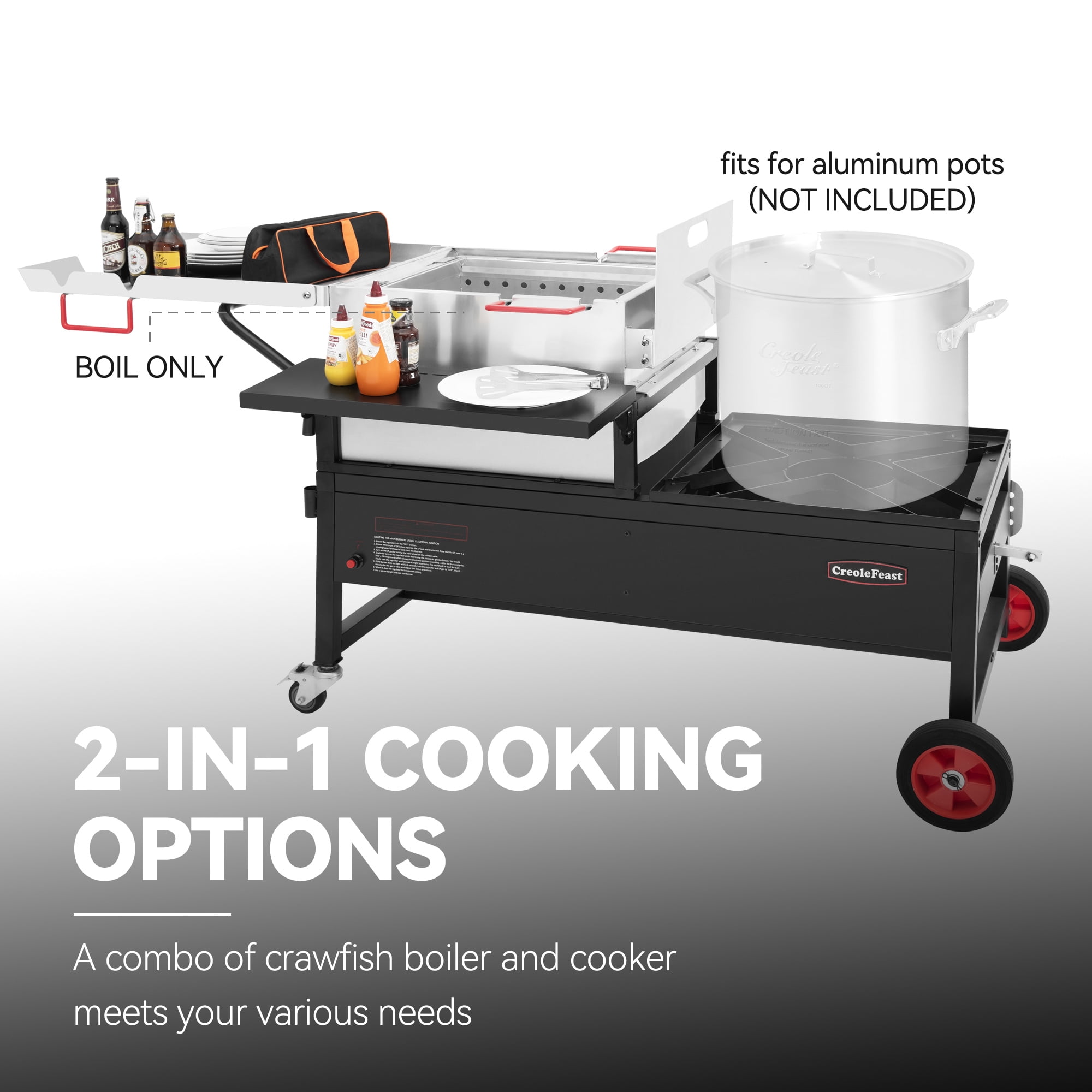 Creole Feast CFT2018 90Qt Single Sack Crawfish Boiler and Cooker Combo, Gas Cooker with Stainless Steel Stirring Paddle, for Outdoor Backyard Cooking, Black