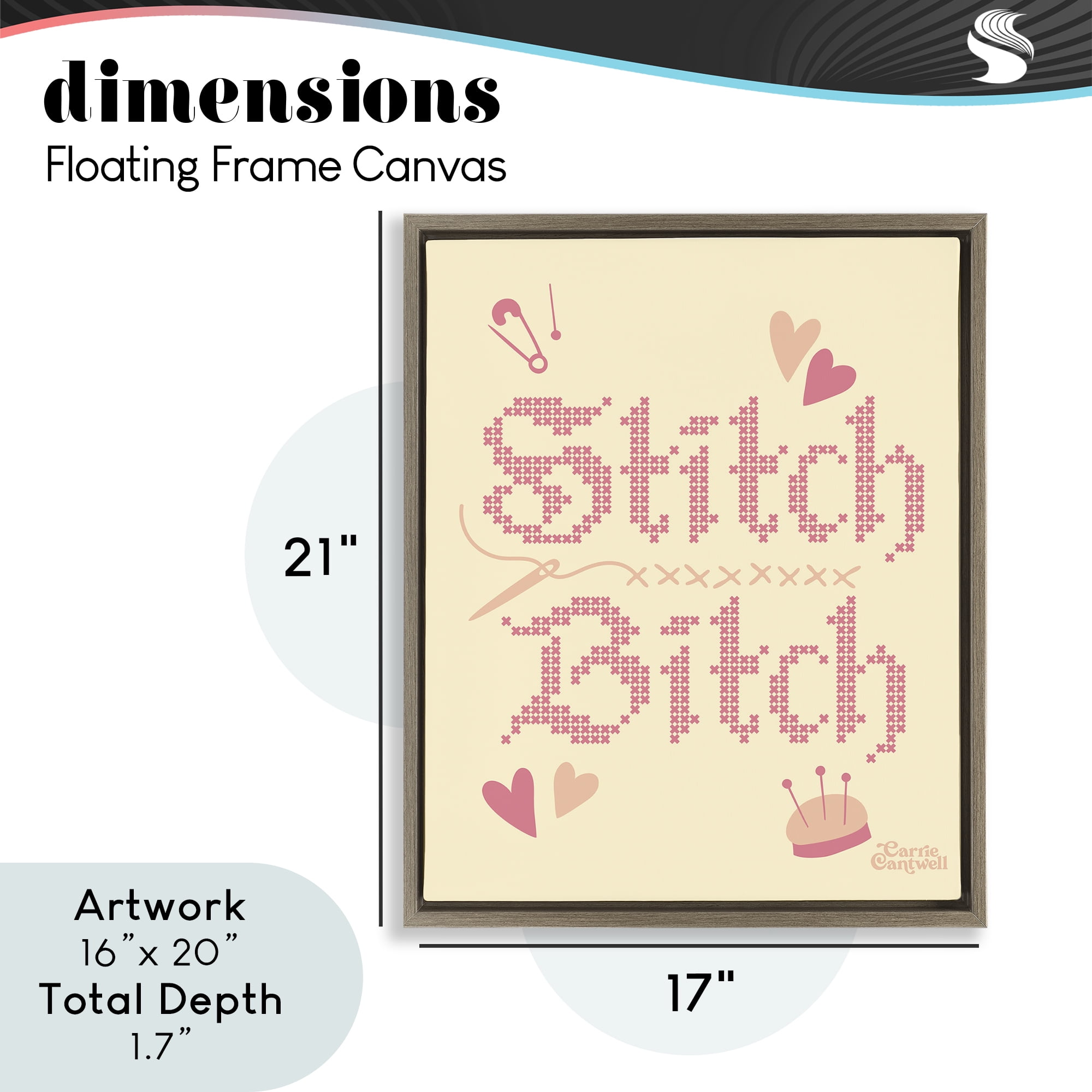 Stitch B*tch Embroidery Craft Brown Framed Floater Canvas Wall Art, design by Carrie Cantwell