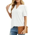 thumbnail image 3 of JWD Womens Shirts Casual V Neck Tshirts Puff Short Sleeve Summer Tops Tunic Blouses White M, 3 of 6