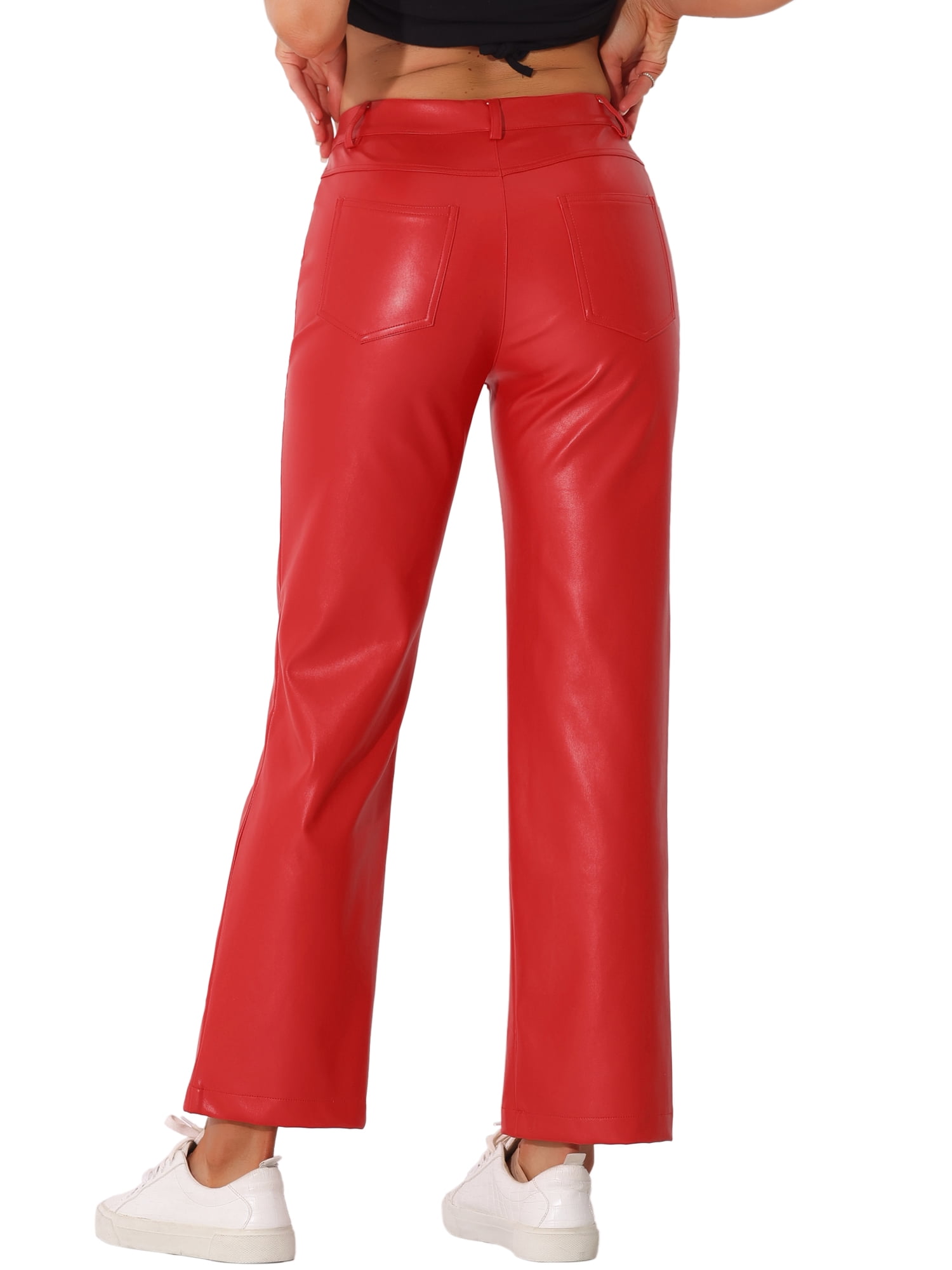 DARING DIVA Faux Leather Pants for Women's High Waist Straight Leg Punk PU Trousers XL Red