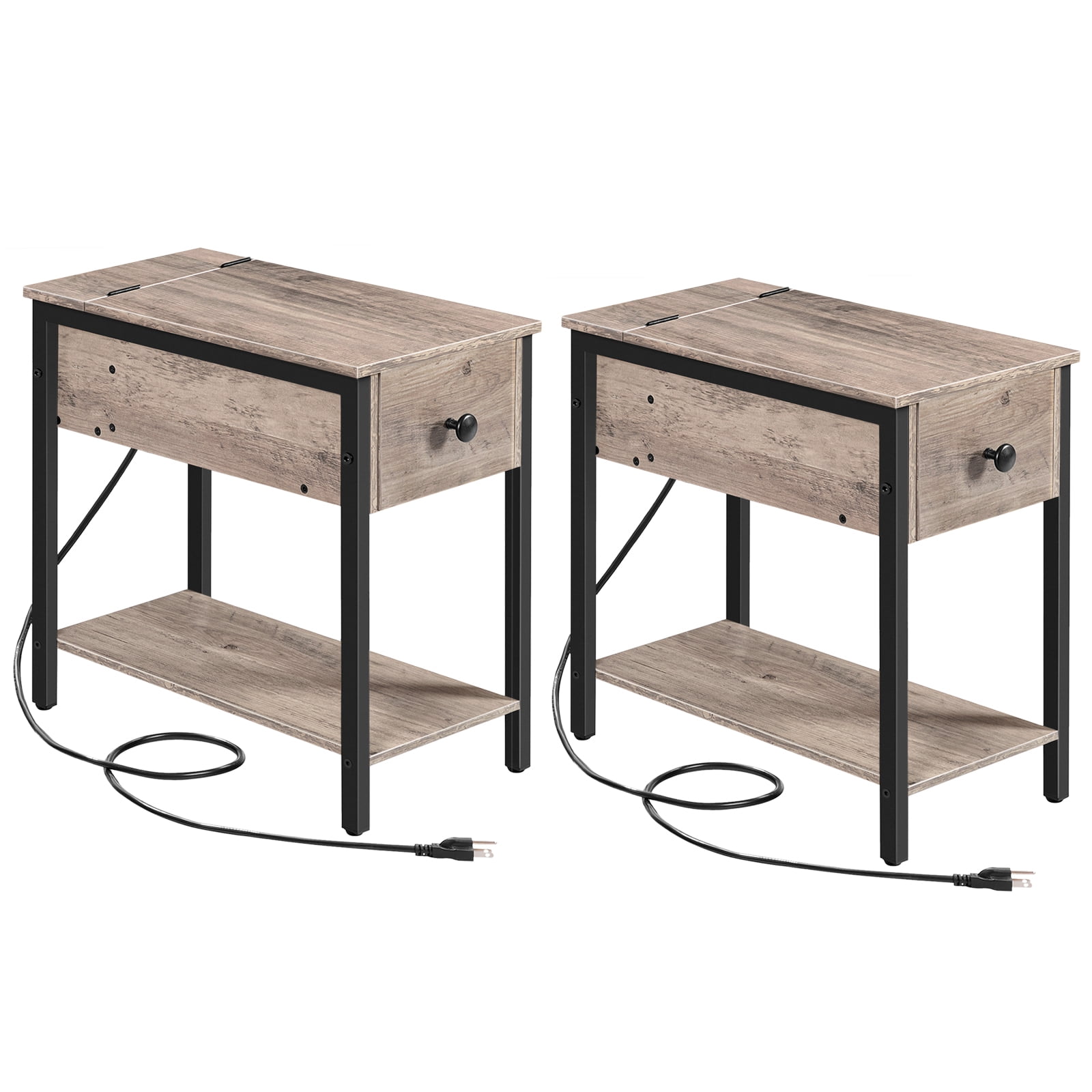 HOOBRO Set of 2 Narrow End Table with USB Ports & Power Outlets Living