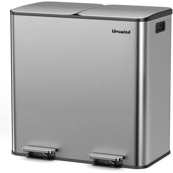 Trash Can, 2 x 10.5 Gallon (2 x 40 L) Garbage Can for Kitchen Dual Compartment Recycling Kitchen Step Trash Bin, Stainless Steel Trash and Recycle Bin Combo with Soft-Close Lid, Silver