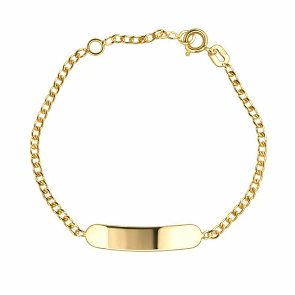 18K Solid Yellow Gold Curb Chain ID Bracelet 5.5 inches