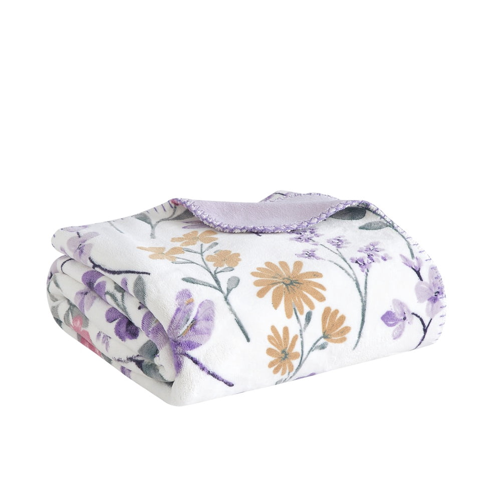 Bloom & Bunny Easter Printed Lush Plush Throw, Vida Floral Dragonfly Lilac, 50" x 60"