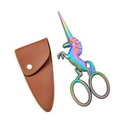 HITOPTY Unicorn Embroidery Scissors, Stainless Steel 4.5inch Cute Snips for Needlework, Cross-stitch, Embroidery, Sewing, Quilting and Needlepoint (Rainbow+Sheath)
