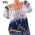 thumbnail image 1 of Blusa Camisa estampada de manga corta con cuello en V Blusa suelta Mujer Top de verano, Gris, 3XL Yuarrent AP001925-06, 1 of 7