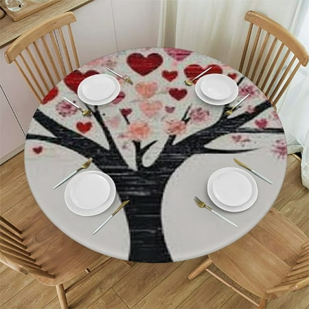 

Sheronv Hearts Flowers Round Tablecloth 100% Polyester Stain-Resistant for Indoor/Outdoor Use Ideal for Restaurants Weddings Parties Mother s Day Table Cloth 46 -50