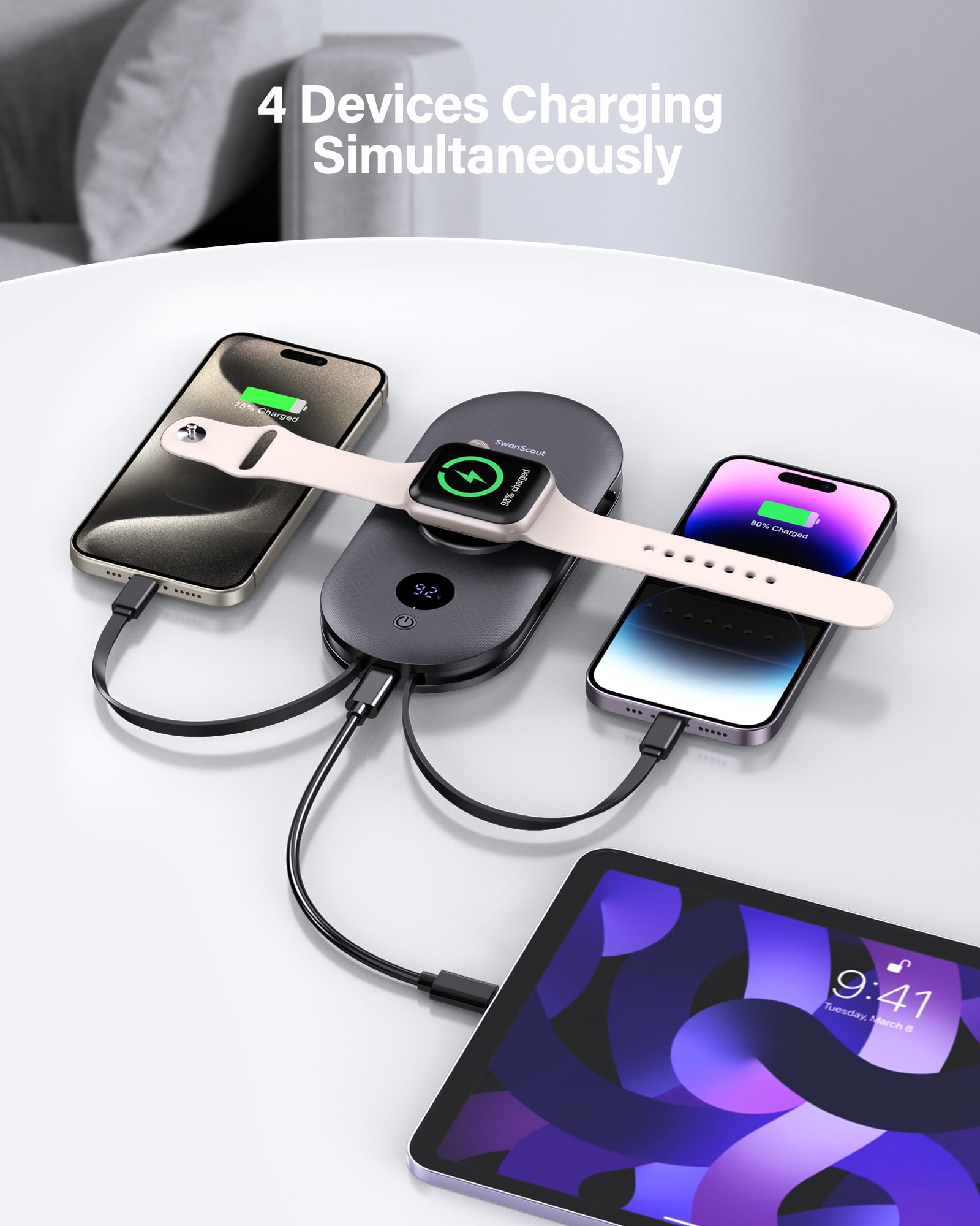 SwanScout 10000mAh Power Bank for Apple Watch and Phone