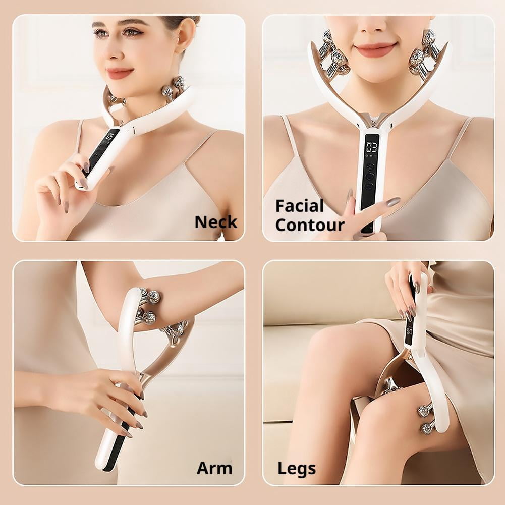White Microcurrent Facial Roller Massager for Face Lifting & Tightening, RF V-Shape Sculpting Device
