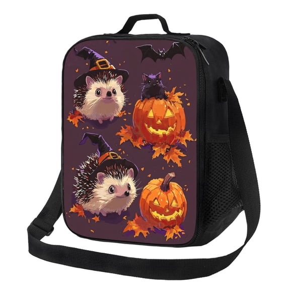 Halloween Hedgehog Lunch Bag Reusable Lunch Box Insulated Tote Bag with Adjustable Shoulder Strap