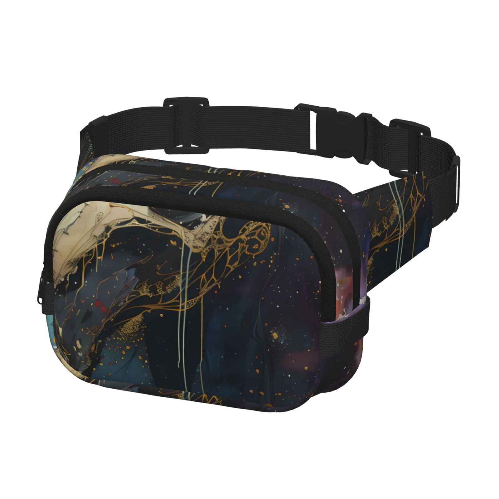 Picia Colorful Ink Cute Horse Print Square Double-Layer Waist Bag Mini Adjustable Waist Belt Bag Exercise Running Travel Hiking
