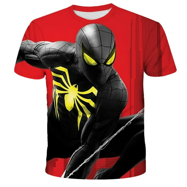 Marvel Kids Casual Tracksuit Spiderman Short Sleeves Cartoon Tee Boys Super Hero Clothes Outfits Children Iron Man Tops+Pants9T Gong Bohan LED