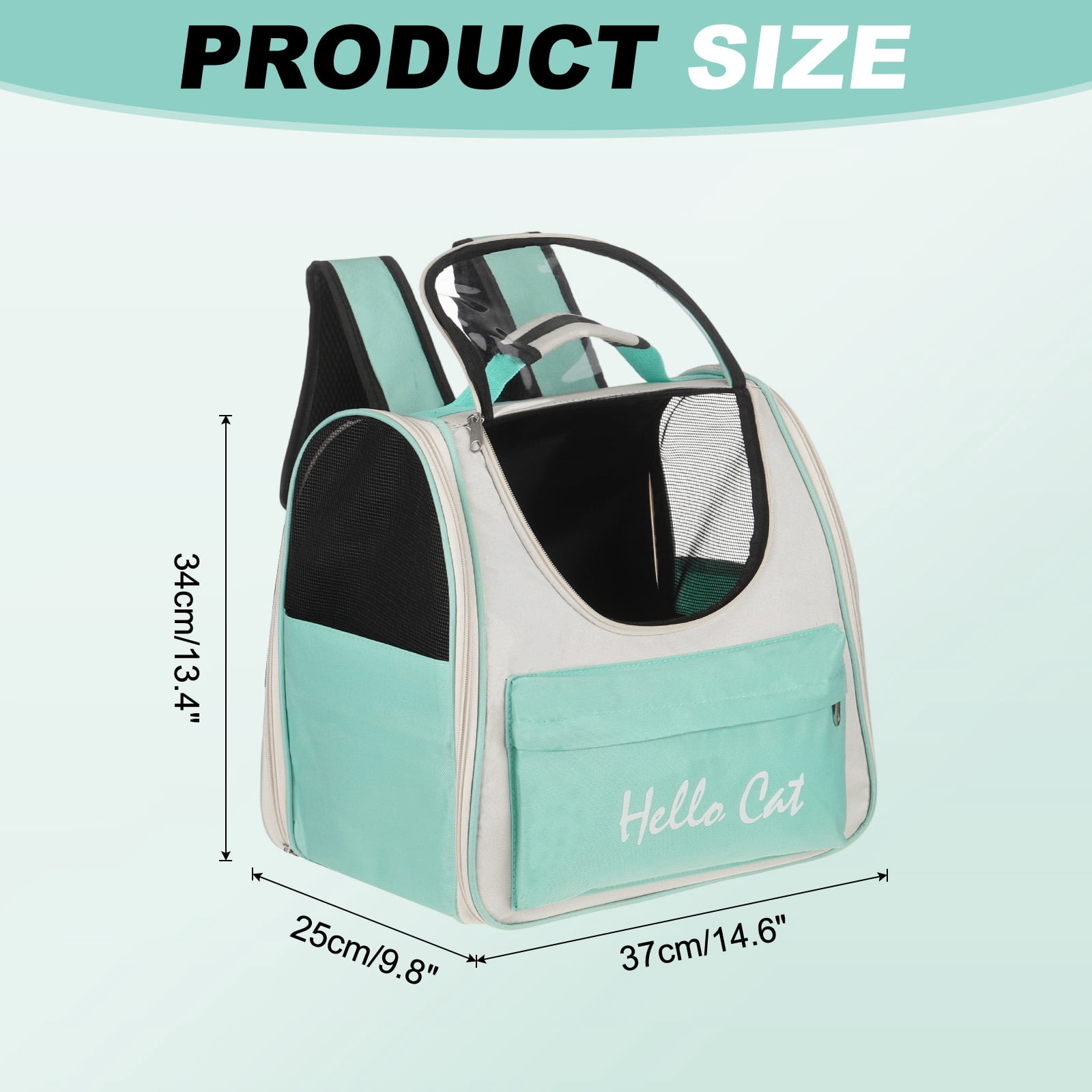 Uxcell Cat Backpack Carrier, Large Space Ventilated Mesh Design for Cats or Small Dogs (Green, 14.6"x9.8"x13.4")