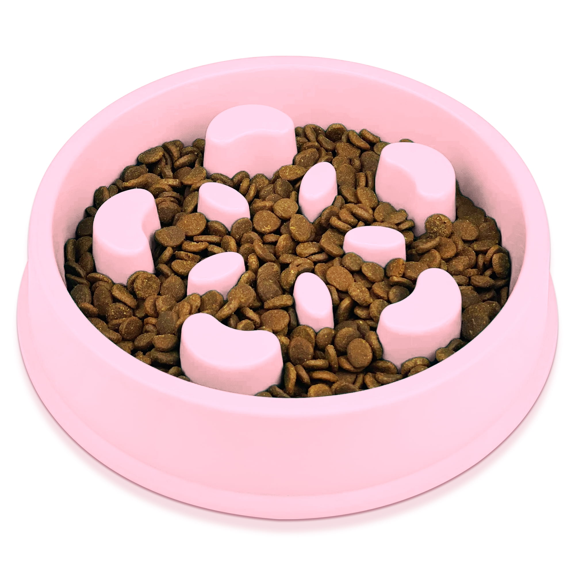 Ptlom Pet Slow Feeder Bowl, Cats Dogs Slower Food Water Feeding Bowls, Pink