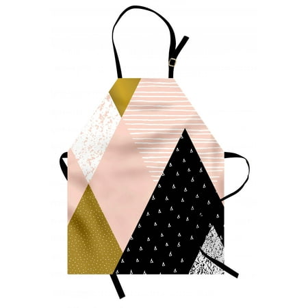 Geometric Apron Abstract Composition Hand Drawn Vintage Texture Dots Lines Triangles Modern Art, Unisex Kitchen Bib Apron with Adjustable Neck for Cooking Baking Gardening, Multicolor, by