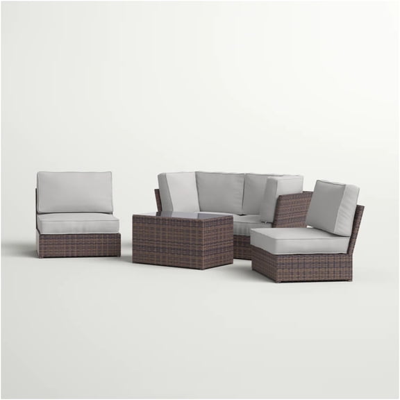JERFIT 4-Person Espresso Brown All-Weather Wicker Patio Sofa Set with Tempered Glass Table & Gray Cushions, Fully Assembled