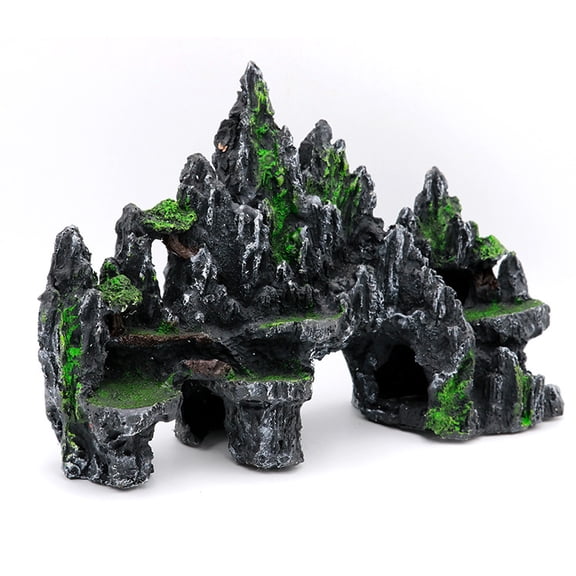 Namzi Fish Tank Decorations Aquarium Decorations Realistic Resin Mountain View Aquarium Ornament 1 Piece,Black Grey