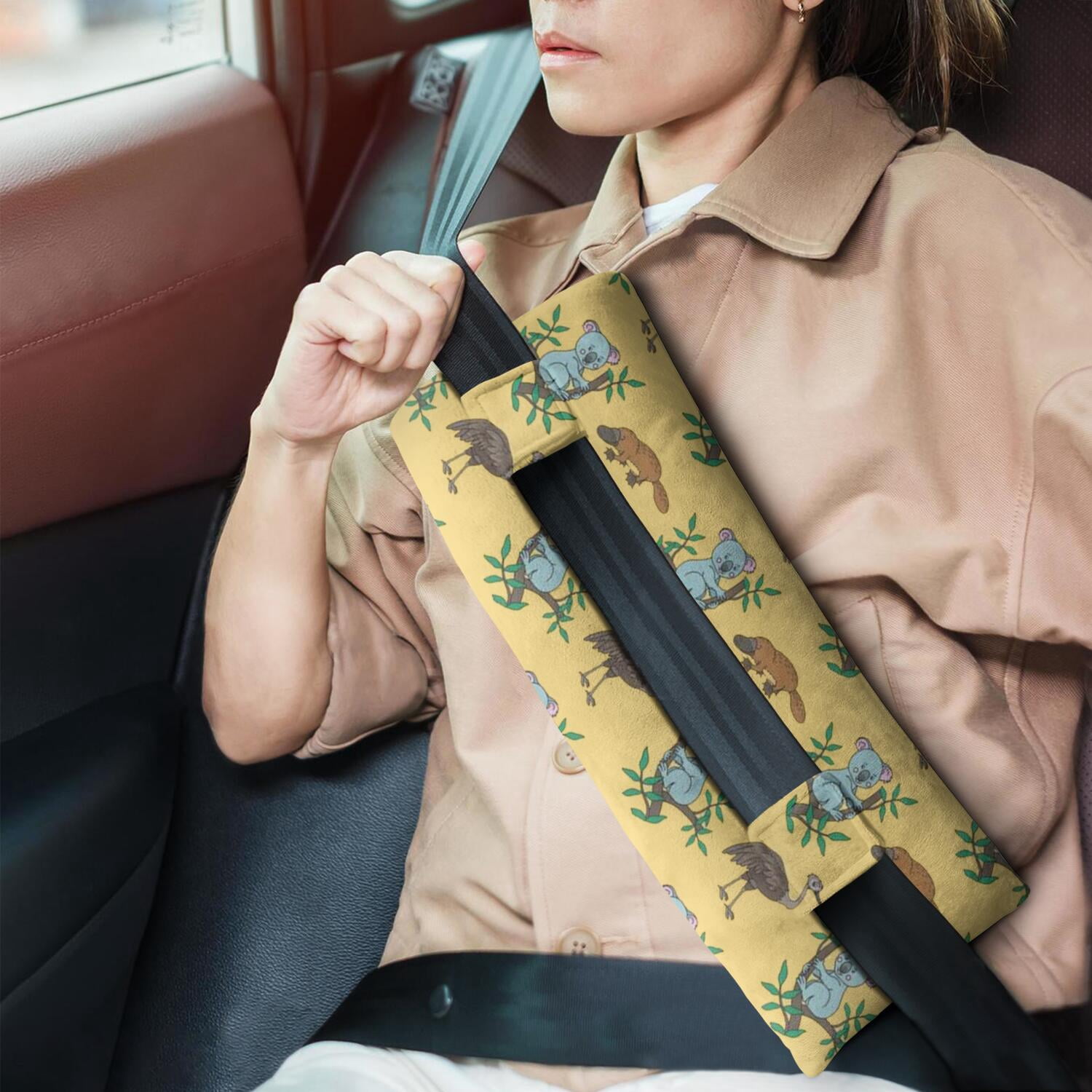 Koala Bear Seat Belt Pillow for Women - Post Surgery Recovery Cushion for Mastectomy & Chest Procedures, Pressure Relief Pad with Double Hook-and-Loop Straps