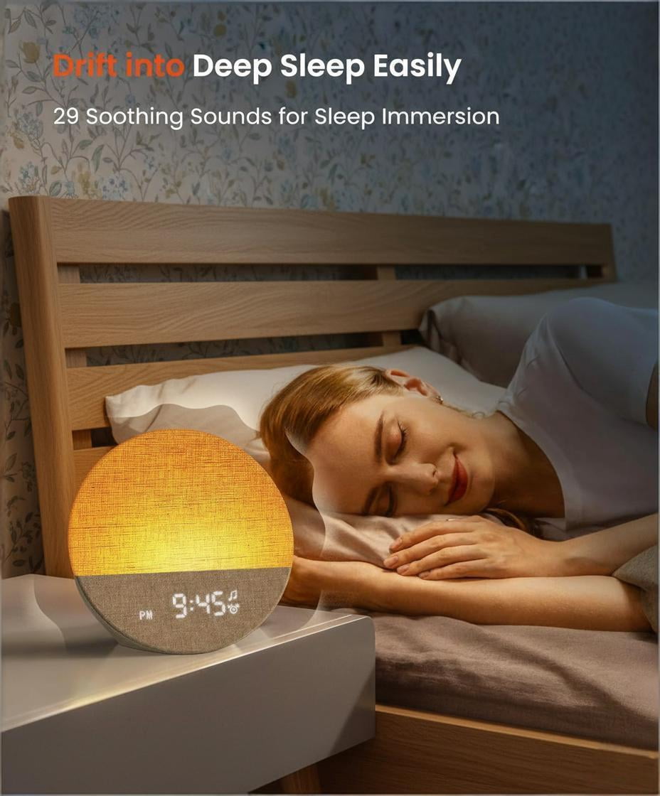 Maxstar Sunrise Alarm Clock White Noise Sound Machine for Bedroom | Natural Wake-Up Light with Soothing Sleep Aids, Bluetooth Speaker, Dimmable Clock, Screen-Free Design for Baby Adults Kids