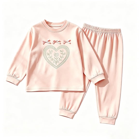 Yuncity Girls' Pajama Sets Fall Crew Neck Long Sleeve Soft Pjs Leggings Casual 2 Piece Outfit Nightwear Sleepwear Loungewear Size 3-4 Years