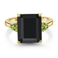 thumbnail image 2 of Gem Stone King 6.13 Ct Octagon Black Onyx Green Peridot 18K Yellow Gold Plated Silver 3-Stone Women Engagement Ring (Size 5), 2 of 3