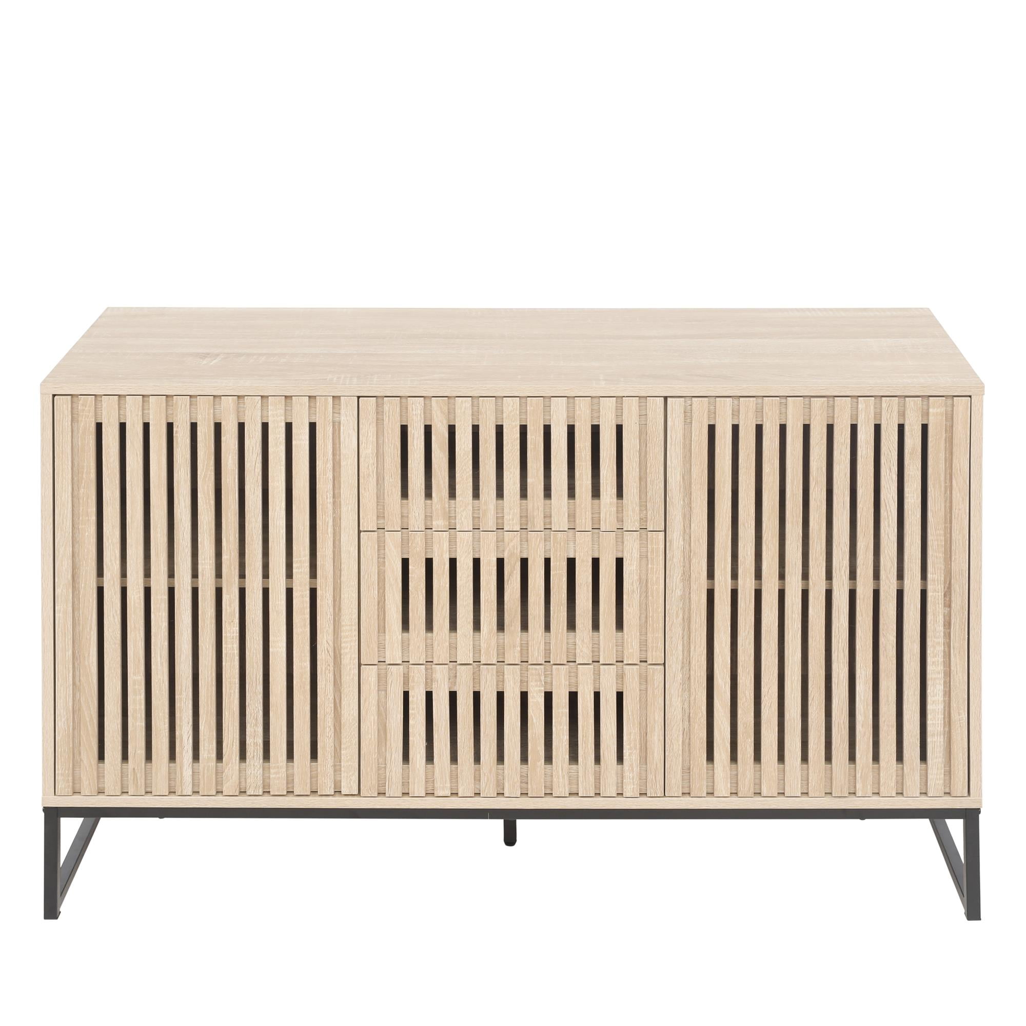 Spaco Accent Storage Cabinet, 2 Door Sideboard Cabinet with 3 Drawer, Adjustable Shelf, Buffet Cabinet for Living Room, Bedroom, Dining Room, Study, Natural Spaco Accent Storage Cabinet, 2 Door Sideboard Cabinet with 3 Drawer, Adjustable Shelf, Buffet Cabinet for Living Room, Bedroom, Dining Room, Study, Natural