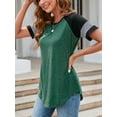thumbnail image 4 of Womens Short Sleeve Raglan Top Casual Summer Loose Fit Basic T-Shirts Striped Color Block Asymmetric Hem Casual Tops, 4 of 6