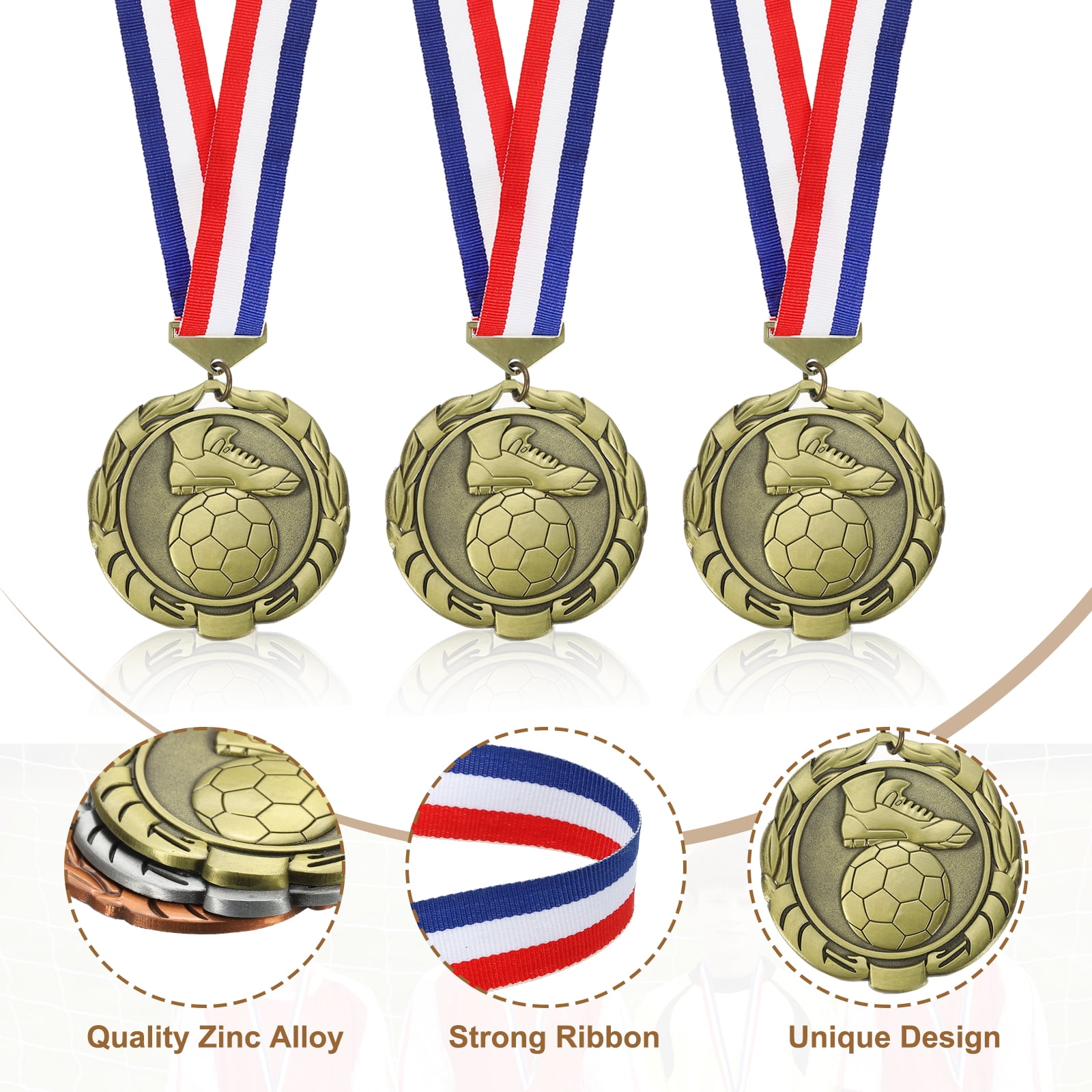 Uxcell Football Events Wheat Award Medals with Ribbons, Winner Medals Prizes for Competitions Sports Party Gold