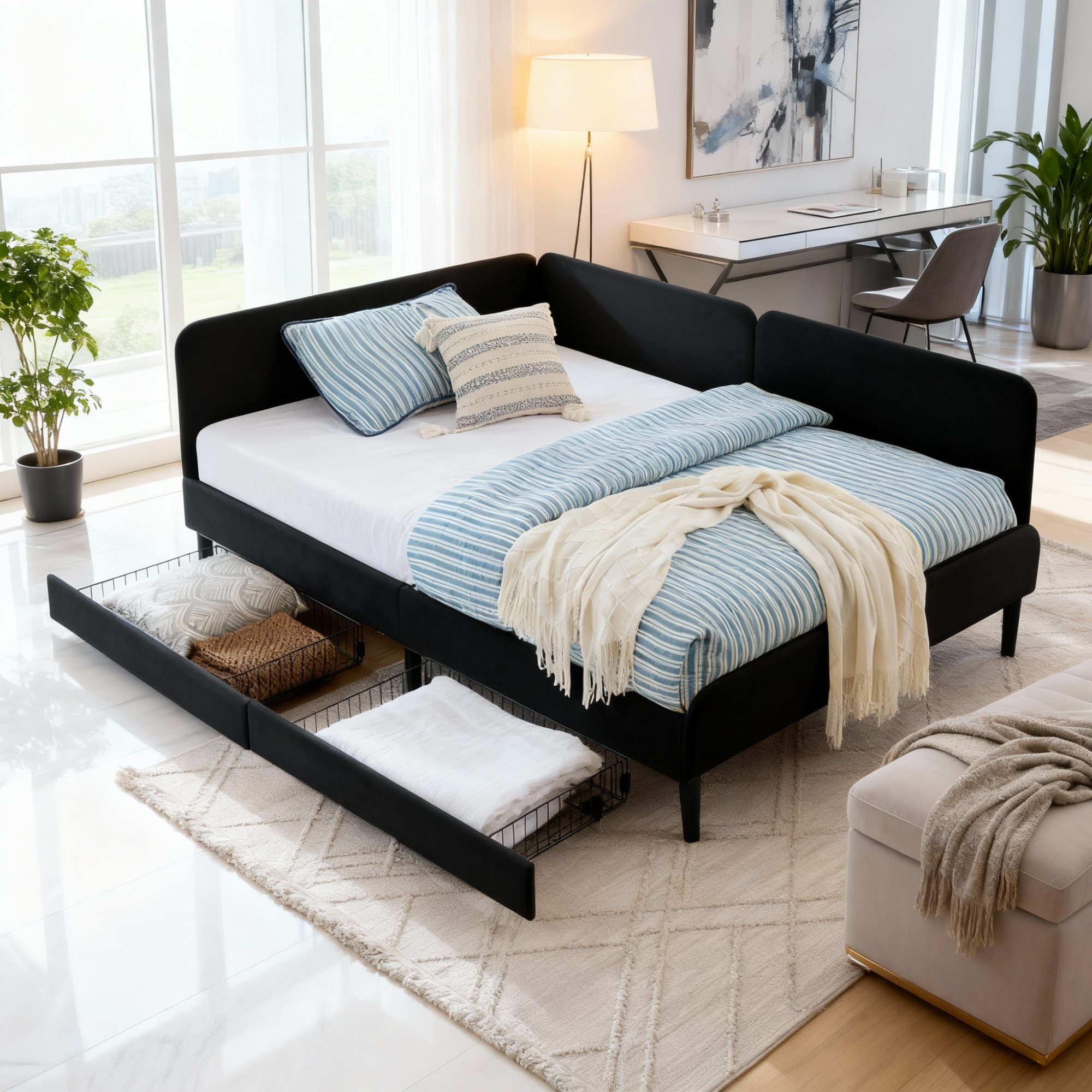 Gewnee Full Size Upholstered Velvet Daybed with 2 Storage DrawersSpace-Saving Sofa Bed for Guest Room or Apartment