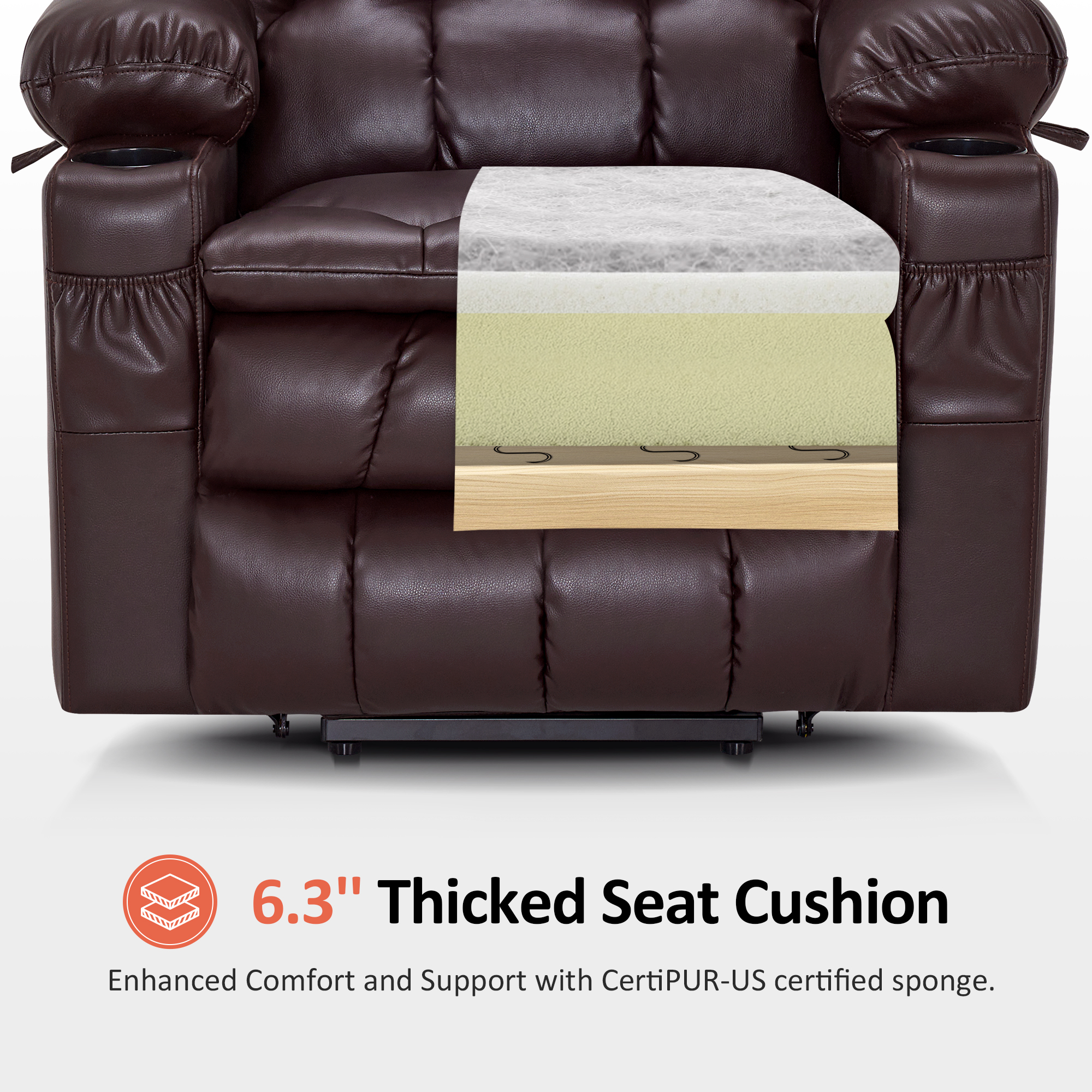 MCombo Large Lay Flat Dual Motor Power Lift Recliner for Big and Tall Elderly, Faux Leather(Dark Brown)
