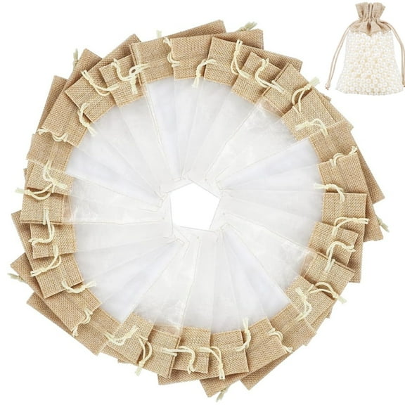 HYG Burlap Drawstring Gift Bag 20 Pcs Organza Bags 4x6 inch Organza Treat Pouch Linen Mesh See Through Gift Bags Candy Pouches for Christmas Festival Wedding Party Favors