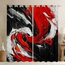 Feelyou Artwork Geometric Black Out Curtains for Adult, Retro Oil Printing Curtains Pack of 2 (42x63 Each), Black Red Abstract Bedroom Curtains, Black Out Curtains Decor