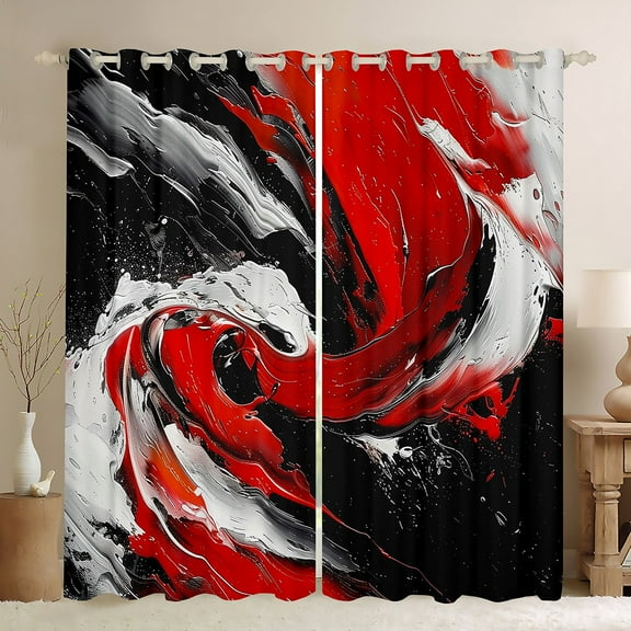 Feelyou Artwork Geometric Black Out Curtains for Adult, Retro Oil Printing Curtains Pack of 2 (42x63 Each), Black Red Abstract Bedroom Curtains, Black Out Curtains Decor
