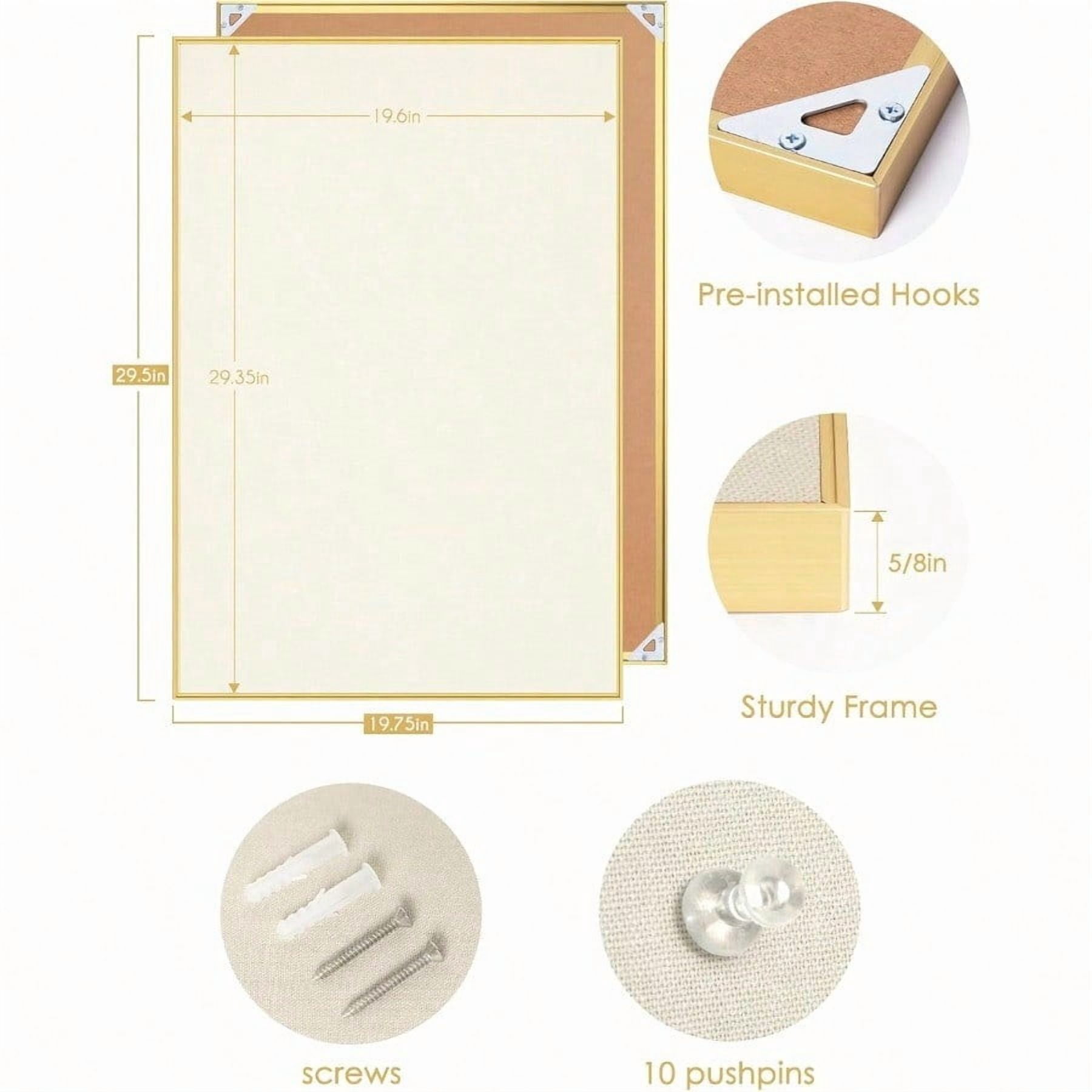 Bulletin Board 30 X 20 Inches Oatmeal White Pin Board Golden Aluminum Framed Fabric Cork Board With 10 Push Pins