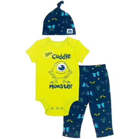 

Disney Pixar Monsters Inc. Mike Infant Baby Boys 3 Piece Outfit Set: Bodysuit Pants Hat Blue/Green 18 Months