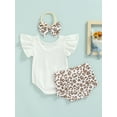 thumbnail image 4 of Liacowi 0-18M Newborn Infant Baby Girl 3Pcs Summer Clothing Set Off Shoulder Letter Bodysuit Top Leopard Shorts, 4 of 8