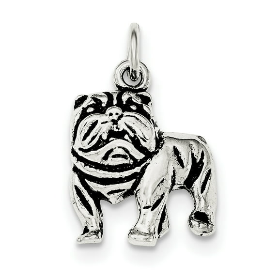 Sterling Silver Antiqued Bulldog Pendant