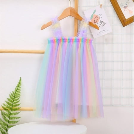 

Toddler Baby Kids Girls Rainbow Tie Dyed Summer Sleeveless Beach Tutu Dress Casual Layered Tulle Dresses Princess Birthday Party Beach Dresses 1-6Y