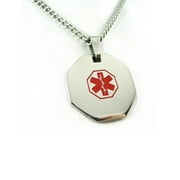 MyIDDr - Pre-Engraved Diabetes Type II Stainless Steel Medical Alert ID Necklace, Free ID Card Incd - USA Seller