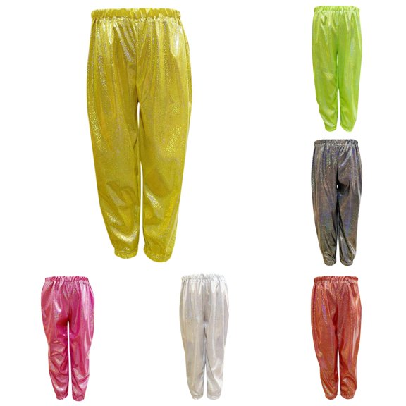 Kids Girls Boys Sparkly Metallic Harem Dance Pants Loose Fit for Modern Hop Street Dancewear Leggings Pack 11-12 Years