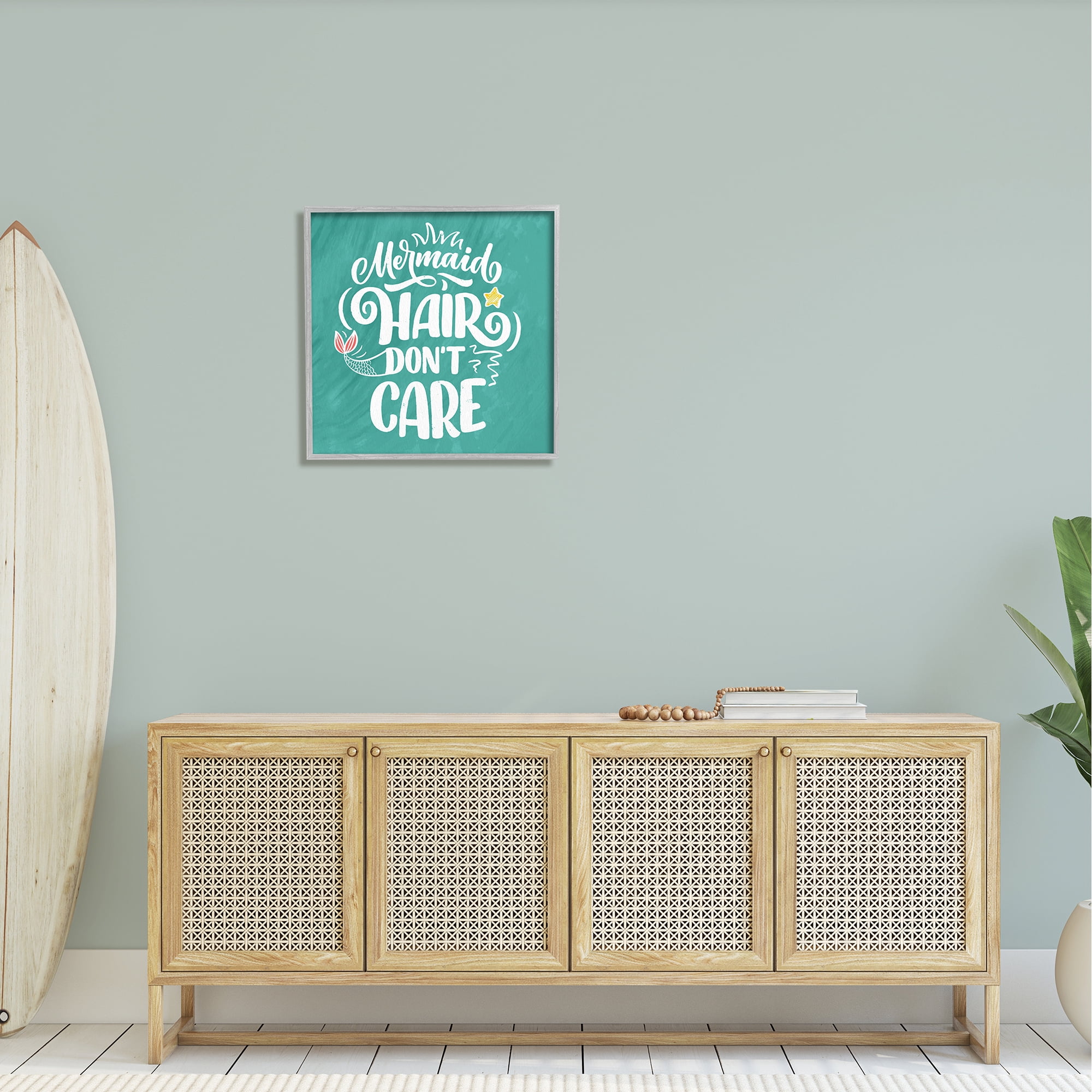 Stupell Industries Mermaid Hair Don't Care Quote Cute Teal Design , 24 x 24, Design by Kim Allen
