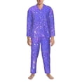 thumbnail image 3 of Naloa Purple Glitter Men’s Pajamas Set - Long Sleeve Button Down Sleep Shirt and Pajama Bottoms Sleepwear Set-Small, 3 of 7