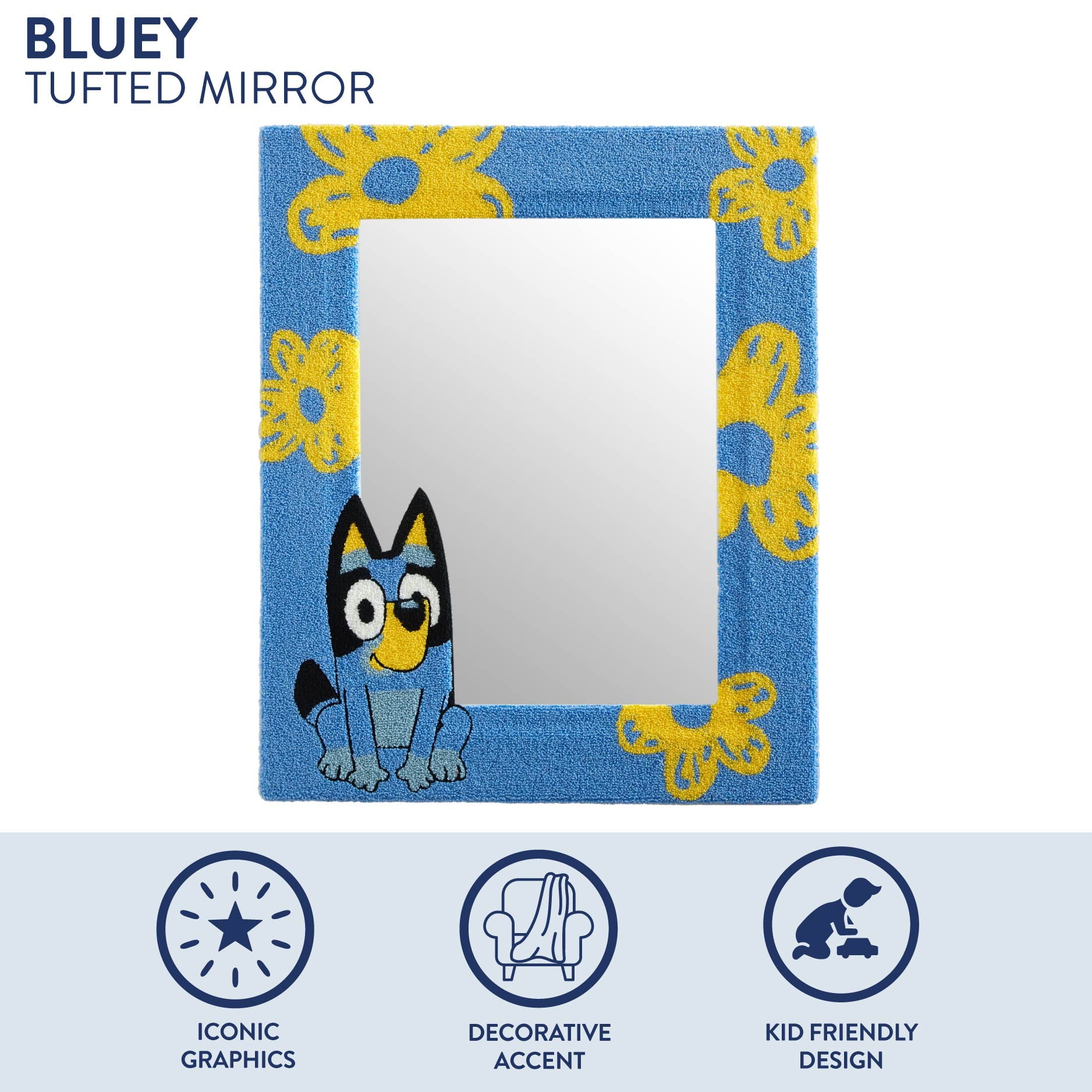 Bluey Wall Mirror, Tufted Design, 18" x 22", for Kids and Teens