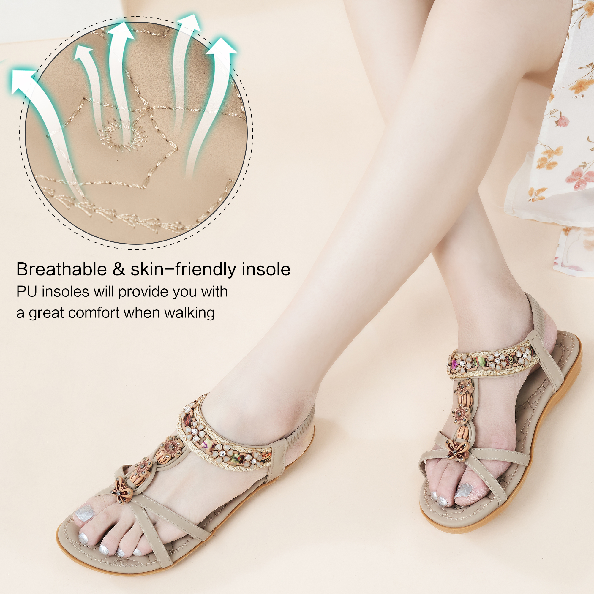 Ablanczoom Women's Arch Support Beach Sandals, Beige photo 6