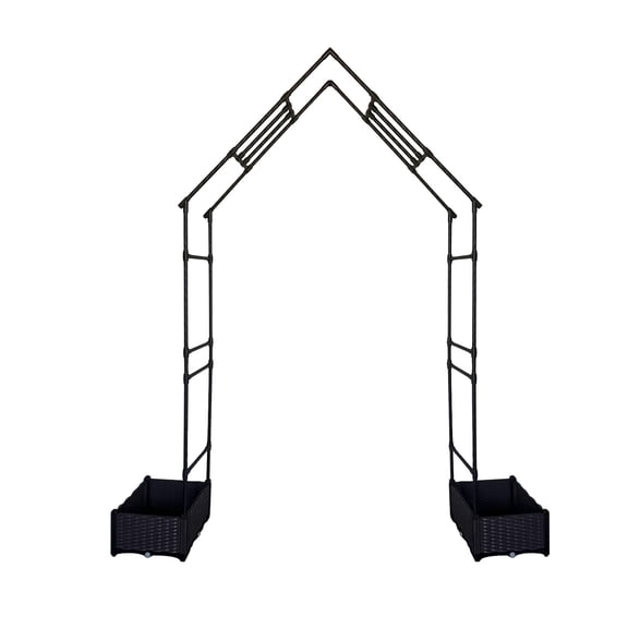 94" Metal Garden Arbor with Planter Boxes, Outdoor Arch Trellis for Climbing Plants Wedding, Black