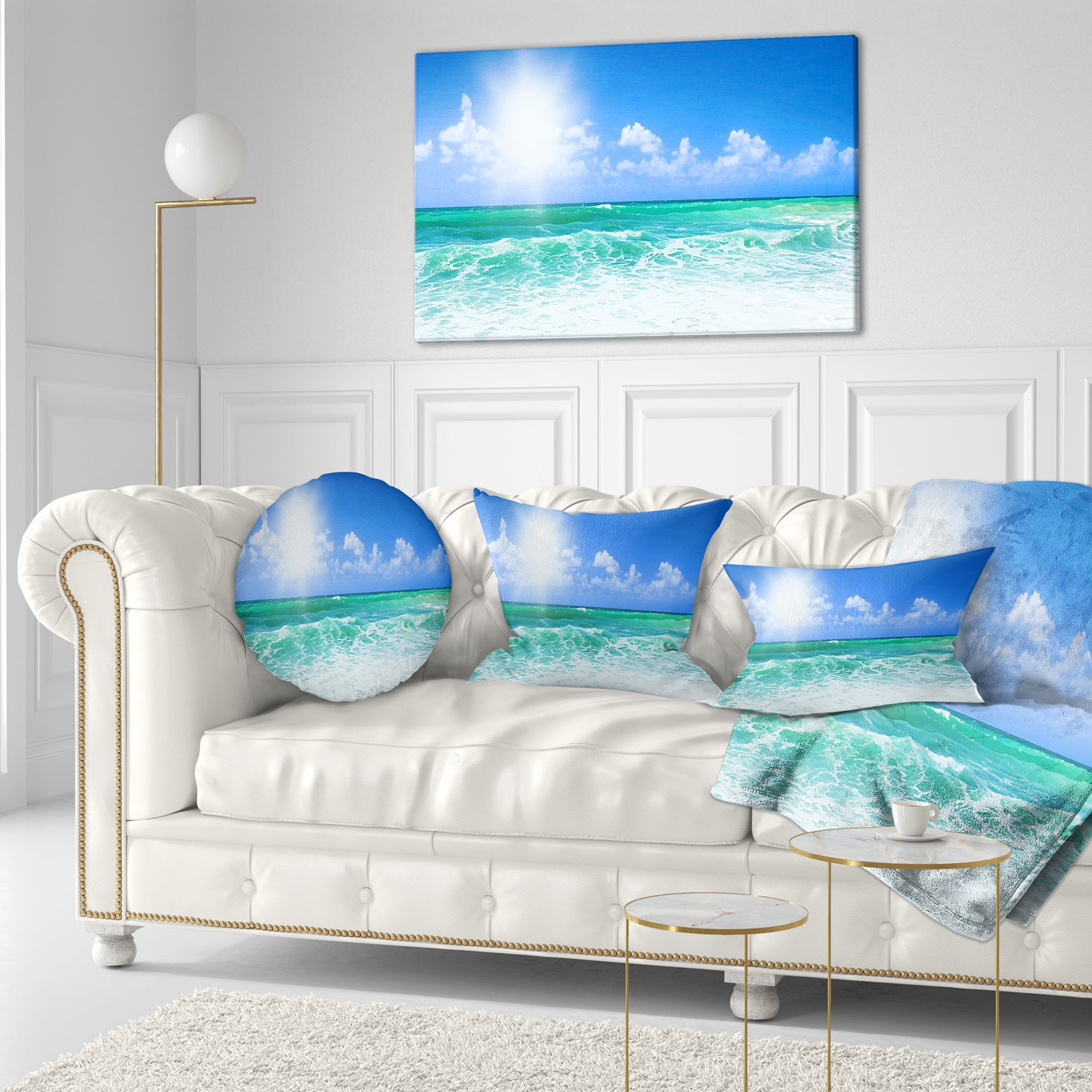Designart Beautiful Blue Beach - Seascape Photography Throw Pillow - 12x20