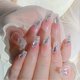 thumbnail image 2 of Uñas postizas acrílicas largas con forma de ataúd, color rosa con pedrería brillante, cobertura completa, juego de 24 piezas reutilizables., 2 of 5