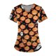 thumbnail image 1 of Camiseta de manga corta con cuello en V y temática de Halloween para mujer: estampado espeluznante de calabaza y telaraña, 1 of 3