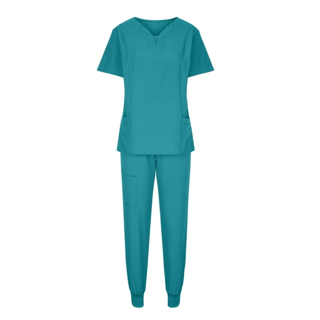 Pisexur Ensemble de Sarraus pour Femmes Col en V Manches Courtes Hauts de Sarrau Pantalons Jogger Ensembles de Sarraus pour Femme Décontracté Extensible Couleur Unie Uniforme de Soins Infirmiers de Travail Ensembles avec Poches