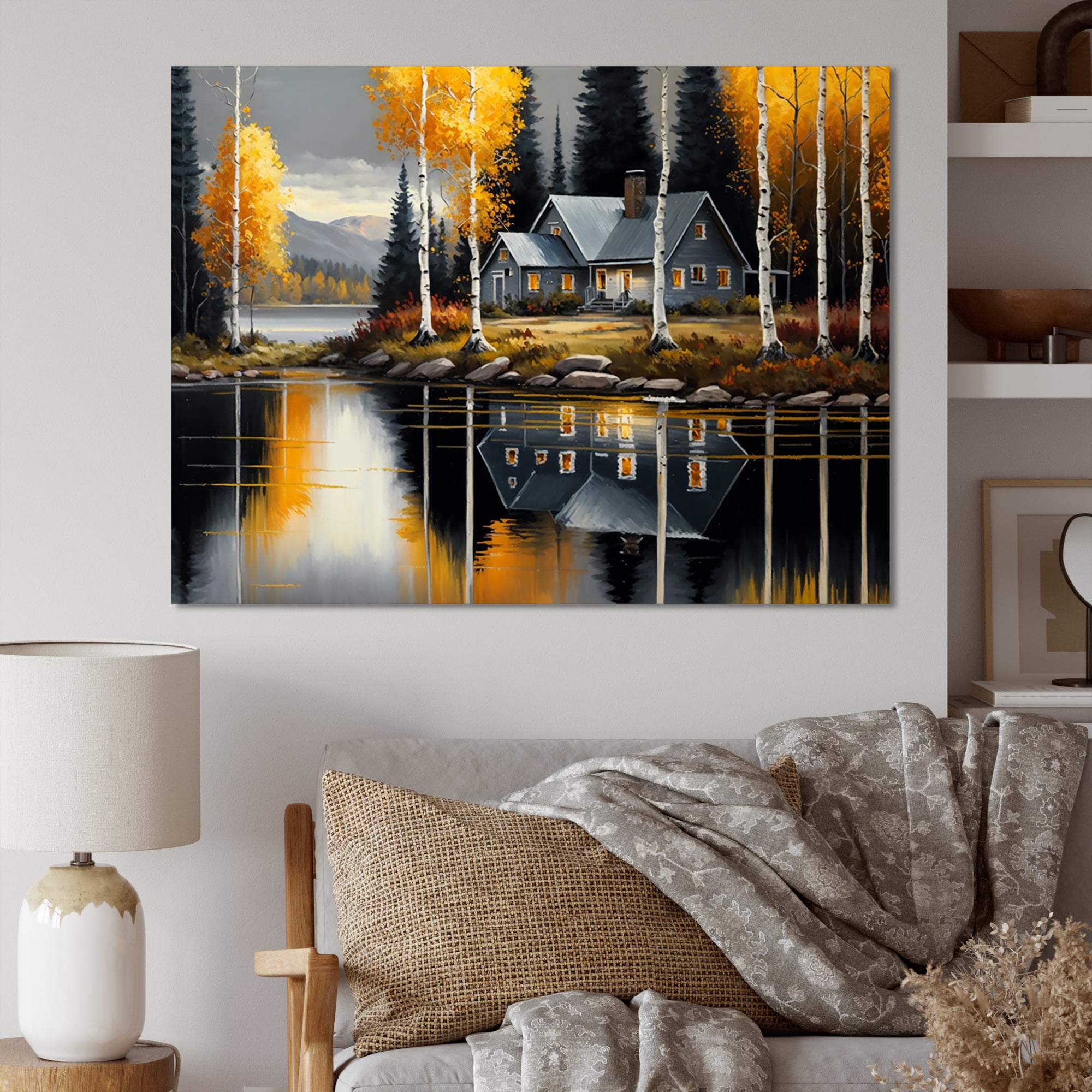 Designart Cabin By The Lake In Summer II Canvas Wall Art